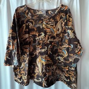 Catheriner's Women's 2X Black Paisley Sequined 3/4 Sleeve Cotton Pullover Top